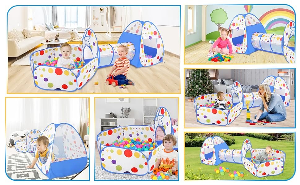 3 in 1 Tunnel Tent House For Kids With 50 Soft Balls product image